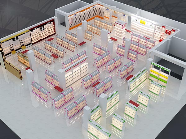 道窑喜乐福三楼鞋区货架效果图